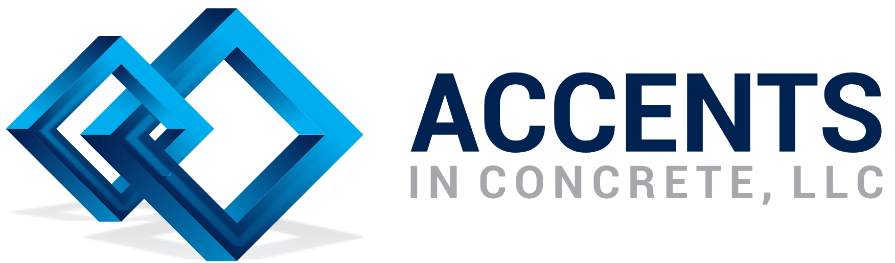Untitled design (2) Logo of accents in concrete, llc featuring a stylized blue double diamond shape with the company name to the right.